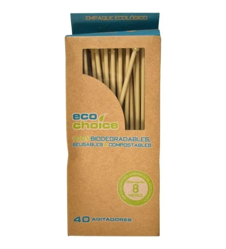 Agitadores Desechables Beige Eco Choice 40 Pz – Biodegradables