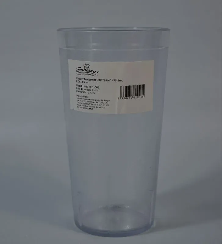 Vaso Transparente SAN 16 oz Travessa 023-001-006 – Resistente y Duradero