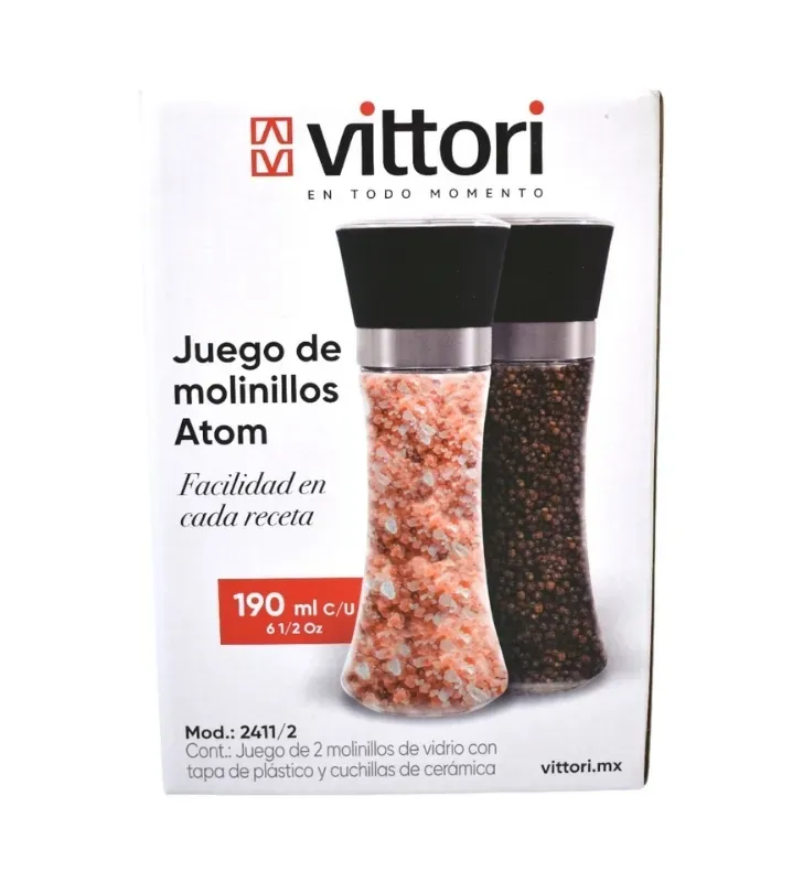 Set 2 Molinillos Vittori 2411 – Vidrio con Cuchillas de Cerámica
