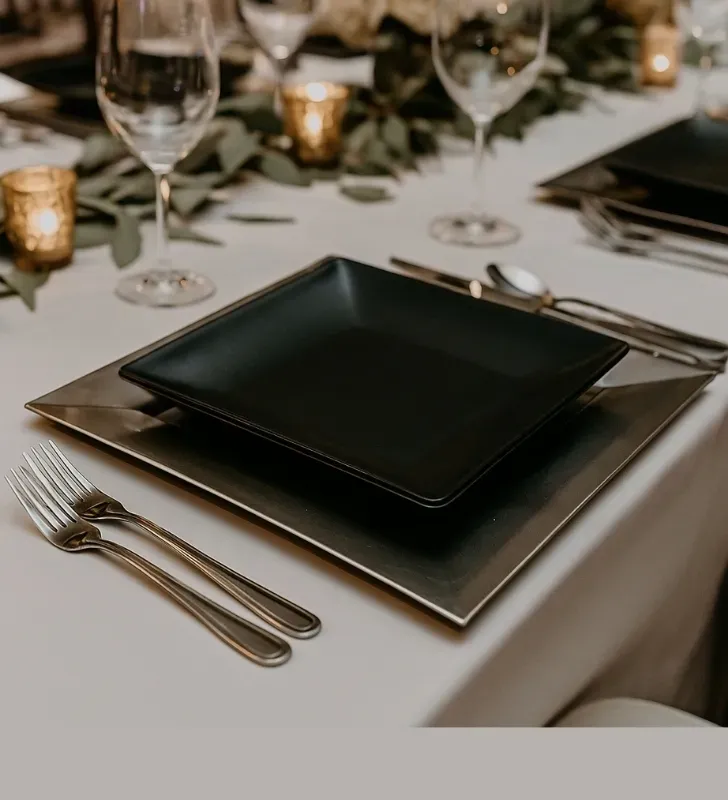 Plato Base Cuadrado Bari Plata Plástico – Vittori 3705P