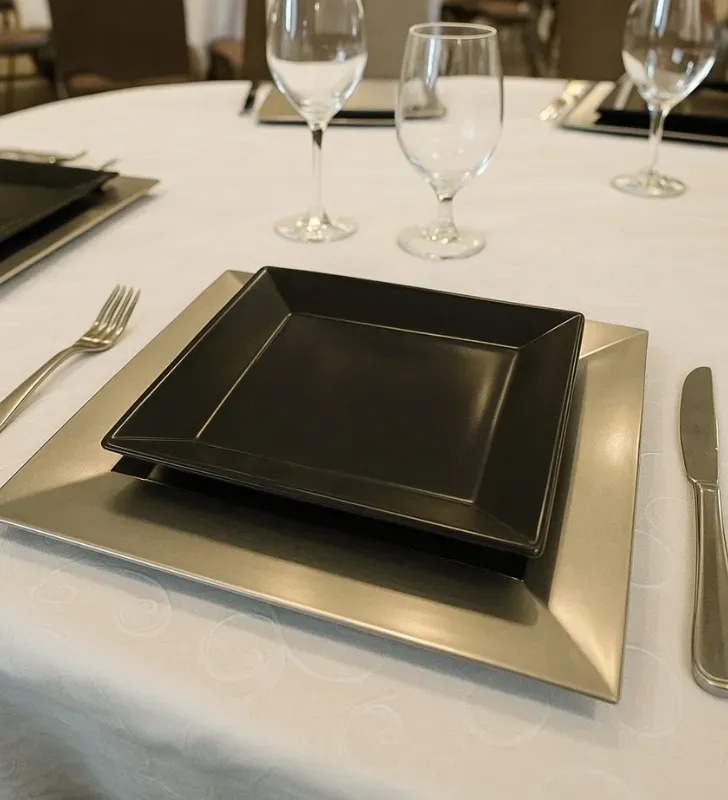 Plato Base Cuadrado Bari Plata Plástico – Vittori 3705P