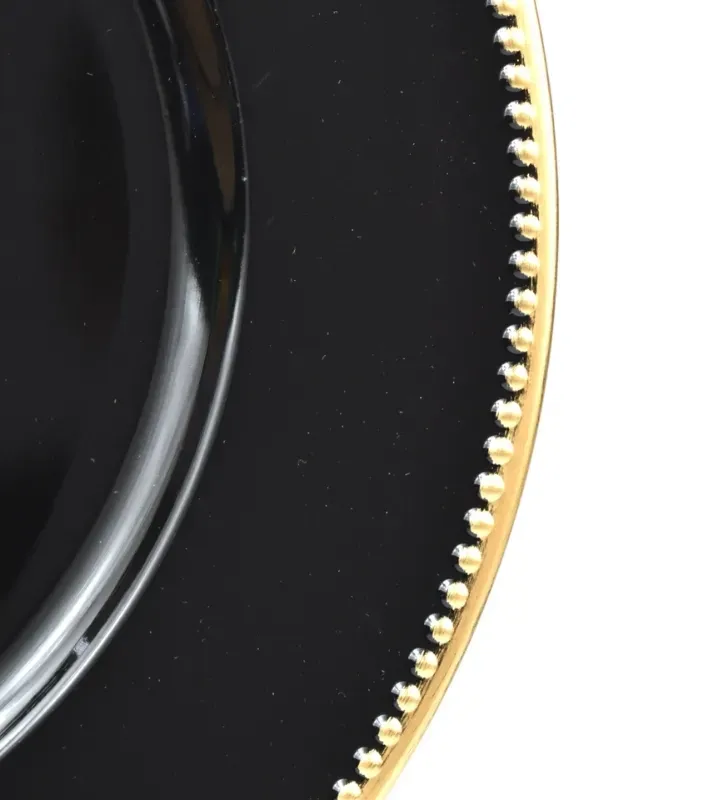 Plato Base Perla Negro Filo Dorado – Vittori 3711N