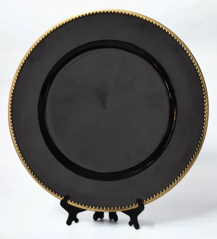 Plato Base Perla Negro Filo Dorado – Vittori 3711N