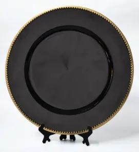 Plato Base Perla Negro Filo Dorado – Vittori 3711N