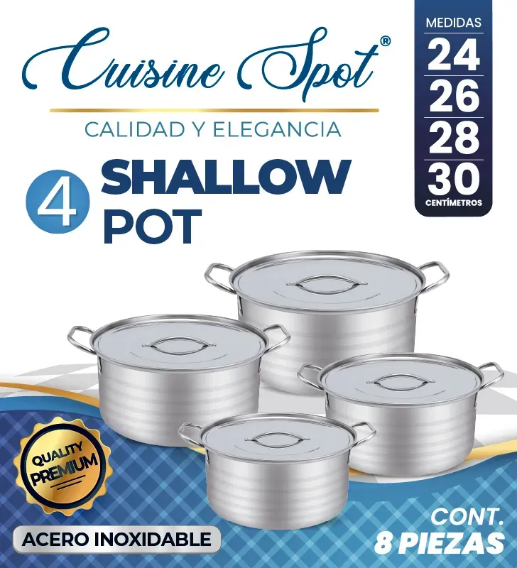E199 Shallow Pot – Set de 4 Cacerolas de Acero Inoxidable con Tapa