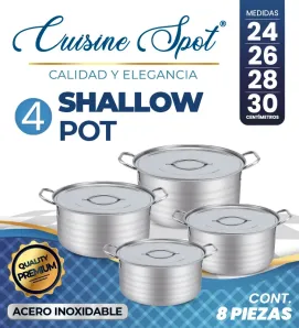 E199 Shallow Pot – Set de 4 Cacerolas de Acero Inoxidable con Tapa