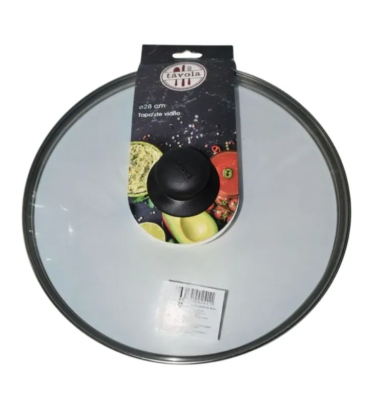 Tapa de Vidrio 28 cm TÁVOLA con Pomo Baquelita – Resistente y Funcional