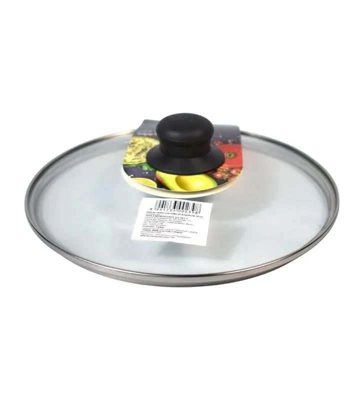 Tapa de Vidrio 24 cm TÁVOLA con Pomo de Baquelita