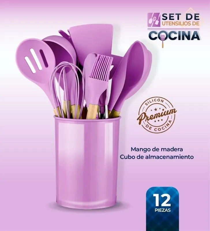 Juego 12 Utensilios Cuisine Spot AH00001-006/010 con Cubo de Almacenamiento