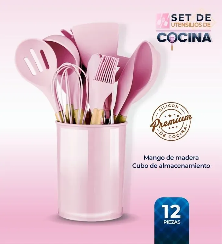 Juego 12 Utensilios Cuisine Spot AH00001-006/010 con Cubo de Almacenamiento