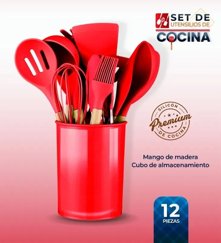 Juego 12 Utensilios Cuisine Spot AH00001-006/010 con Cubo de Almacenamiento