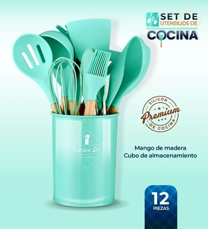 Juego 12 Utensilios Cuisine Spot AH00001-006/010 con Cubo de Almacenamiento