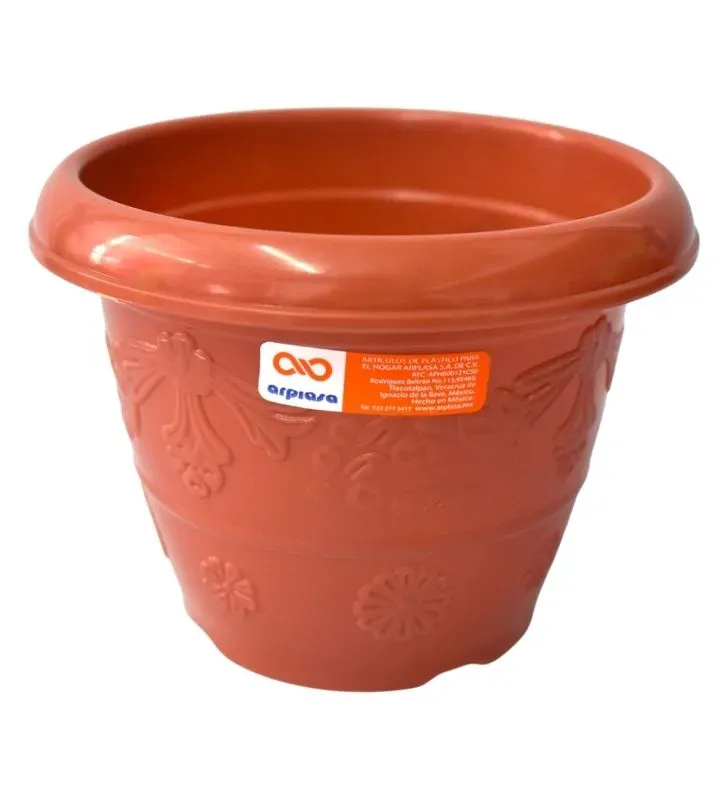 Maceta Flores No. 1 de barro Arplasa – Diseño grabado de flores