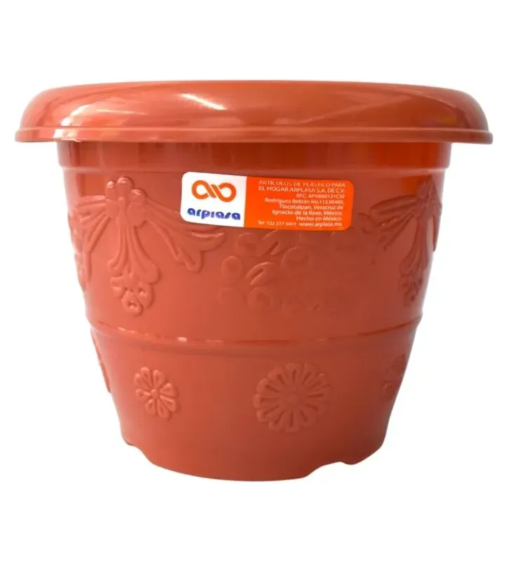 Maceta Flores No. 1 de barro Arplasa – Diseño grabado de flores