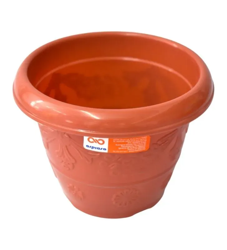 Maceta Flores No. 1 de barro Arplasa – Diseño grabado de flores