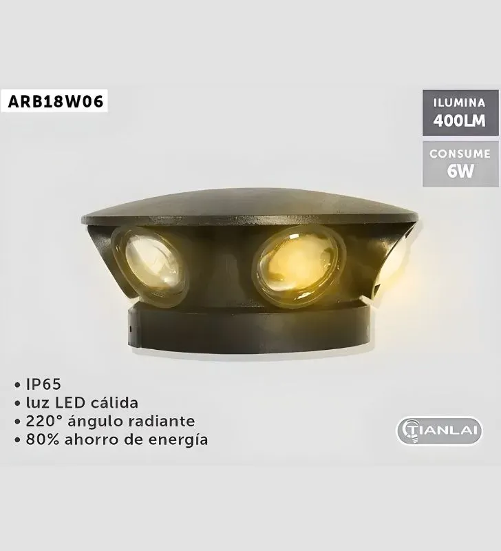Luminario Arbotante LED Tianlai BDR-22 / ARB18W06 – 6W, Luz Cálida, IP65