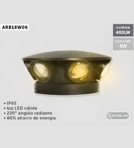 Luminario Arbotante LED Tianlai BDR-22 / ARB18W06 – 6W, Luz Cálida, IP65